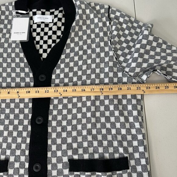 Ovadia & Sons Cardigan Sweater Checkerboard Wool Large - Picture 9 of 12